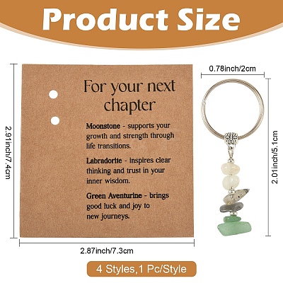 4 Styles Round Natural Mixed Stone Keychains KEYC-YW0001-33-1