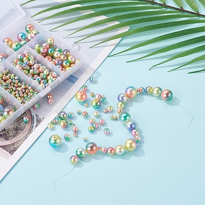 497Pcs 5 Style Rainbow ABS Plastic Imitation Pearl Beads OACR-YW0001-07B-1