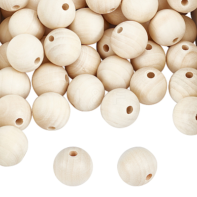 Natural Unfinished Wood Round Beads WOOD-PH0008-91-25mm-1