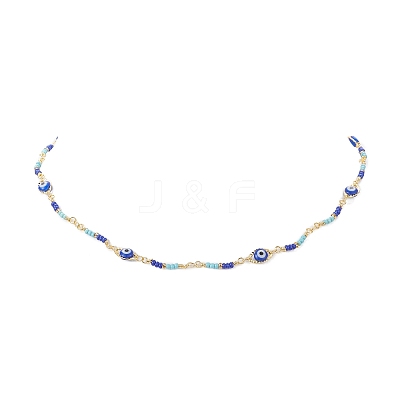 Brass Evil Eye & Glass Beaded Chain Necklace NJEW-JN04312-1