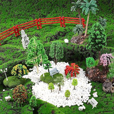 8 Style Plastic Tree & Grass & Fences & Street Lamp & Bench Model AJEW-CA0001-63-1