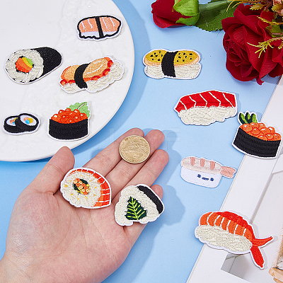 12Pcs 12 Styles Sushi Polyester Embroider Thread Iron on/Sew On Patches DIY-DC0003-87-1