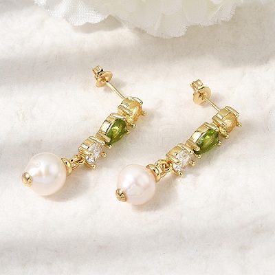 Round Brass Micro Pave Cubic Zirconia Dangle Stud Earrings EJEW-L311-01G-02-1
