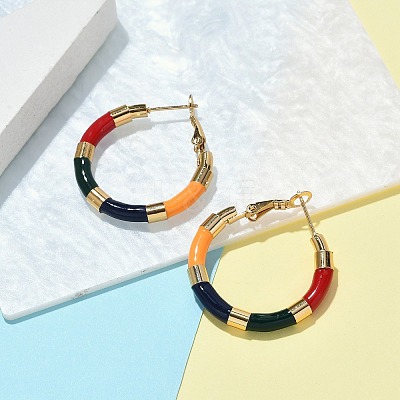 PVD Vacuum Plating 201 Stainless Steel Enamel Hoop Earrings for Women EJEW-B016-33C-1