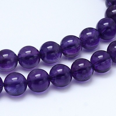 Natural Amethyst Round Bead Strands G-M212-8mm-04A-1