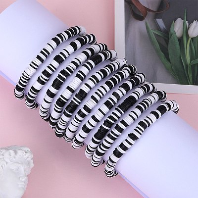 10Pcs 10 Style Polymer Clay Heishi Surfer Stretch Bracelets Set BJEW-SW00116-1