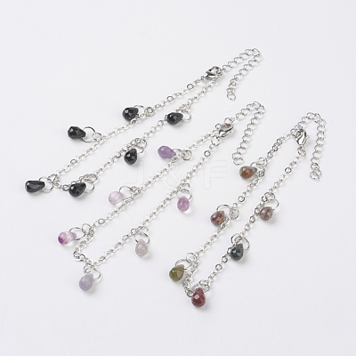 Faceted Natural Gemstone Anklets AJEW-AN00222-1