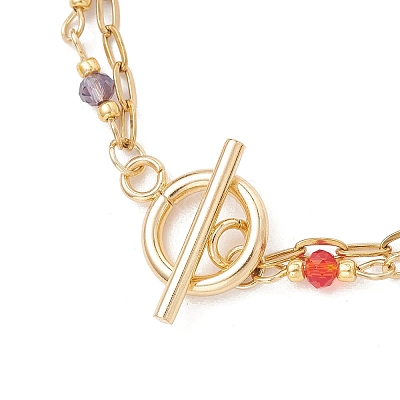 304 Stainless Steel Paperclip Chain & Glass Beads Link Chain Multi-strand Bracelets for Women BJEW-JB13557-1