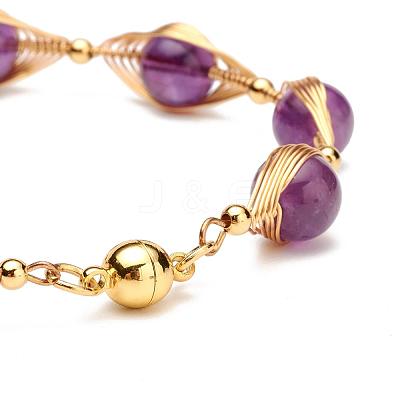 Natural Amethyst Beaded Bracelets for Men Women BJEW-TA00012-03-1