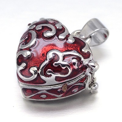 Enamel Heart Rack Plating Platinum Brass Prayer Box Pendants KK-L101-01A-1