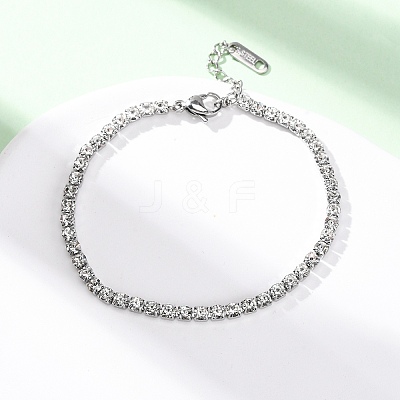 304 Stainless Steel Rhinestone Cup Chain Bracelets for Women BJEW-G753-01P-03-1