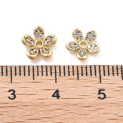 Rack Plating Flower Brass Micro Pave Clear Cubic Zirconia Bead Caps KK-H449-65G-04-NR-1