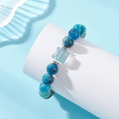 Natural Rainbow Moonstone & Black Rutilated Quartz & Apatite & Hemimorphite Beads Stretch Bracelets for Women Men BJEW-TA00745-1