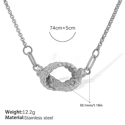 304 Stainless Steel Braided Cord Knot Pendant Long Necklaces for Men Women WGF601B-03-1