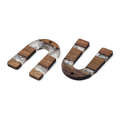 Transparent Resin & Waxed Walnut Wood Pendants RESI-Q211-02B-1