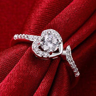 Classic Heart Brass Cubic Zirconia Rings for Women RJEW-BB06119-7D-1