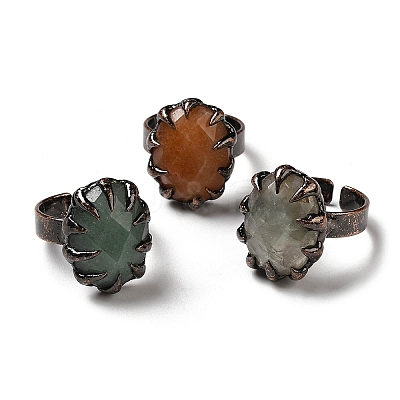Natural Mixed Gemstone Oval Open Cuff Rings RJEW-M155-03R-1