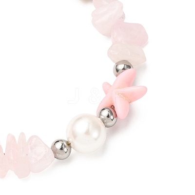 Natural Rose Quartz Chip Beads & Synthetic Turquoise Beaded Bracelets for Women BJEW-JB12416-02-1