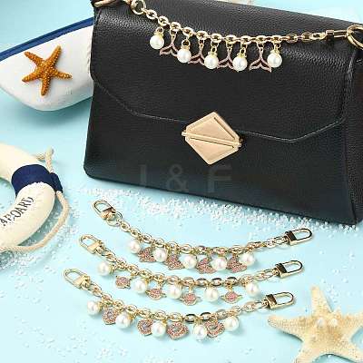 4Pcs 4 Styles Alloy Rhinestone with Acrylic Pearl Bead Charm Cable Chain Bag Decorative Chains HJEW-FS00060-03-1