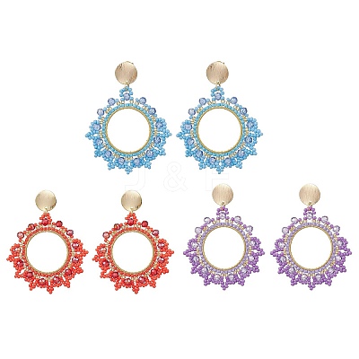 3 Pairs Glass Seed Bead Woven Stud Earrings EJEW-MZ00597-1