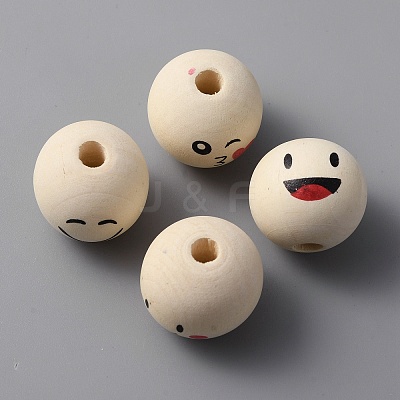 4Pcs 4 Styles Round Printed Wood European Beads WOOD-WH0036-06-1