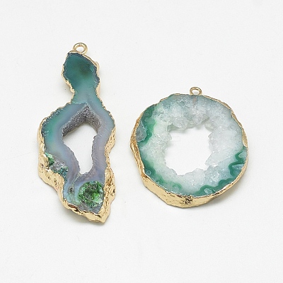 Natural Druzy Agate Slices Pendants G-Q494-65H-G-1