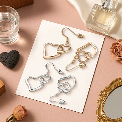 4 Pairs 2 Colors Iron Hollow Heart Dangle Earrings EJEW-HY0001-43-1