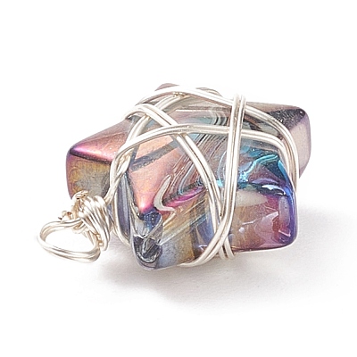 Wire Wrapped Electroplate Glass Charms PALLOY-JF01649-02-1