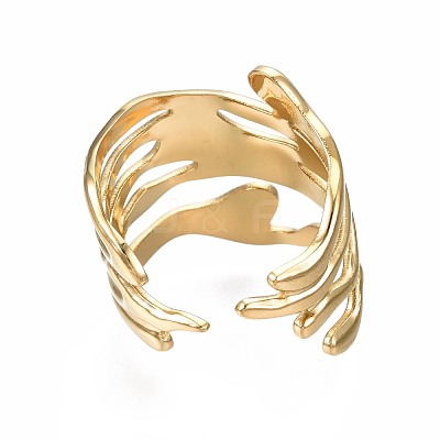 304 Stainless Steel Wave Open Cuff Ring RJEW-T023-31G-1