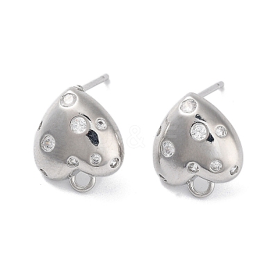 Brass Micro Pave Cubic Zirconia Stud Earring Findings KK-E107-25B-P-1