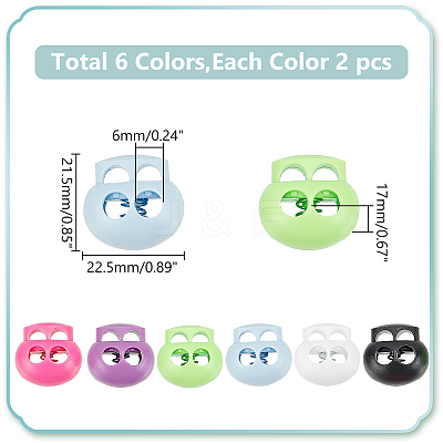 12Pcs 6 Colors Plastic & Iron Cord Locks FIND-WR0011-33-1