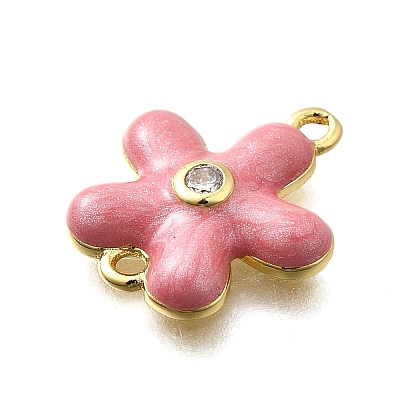 Brass Clear Cubic Zirconia Flower Connector Charms KK-P295-52G-02-1