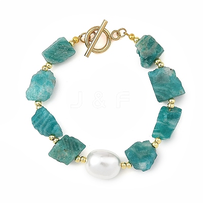 Raw Natural Amazonite and Oval Shell Pearl Beaded Bracelets BJEW-JB14389-1