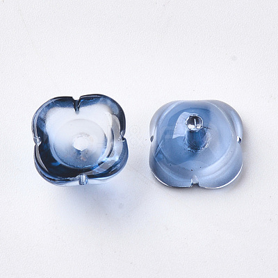 4-Petal Two Tone Transparent Spray Painted Glass Fancy Bead Caps GGLA-S054-009D-01-1