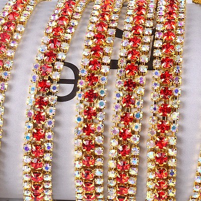 Brass Rhinestone Strass Chains CHC-WH0001-05G-1