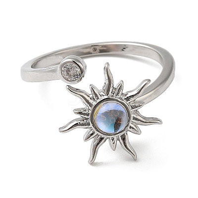 Rotatable Cat Eye Open Ring with Cubic Zirconia RJEW-Q776-01G-03-1