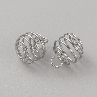 Stainless Steel Spiral Bead Cage Pendants STAS-WH0016-57P-1