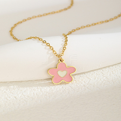 201 Stainless Steel Enamel Flower Pendant Cable Chain Necklaces for Women WGBABBD-01-1