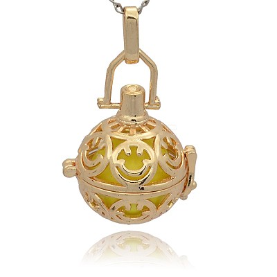 Golden Tone Brass Hollow Round Cage Pendants KK-J216-15G-1