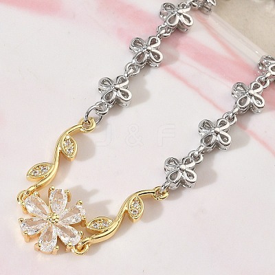 Brass Micro Pave Cubic Zirconia Link Chain Bracelets for Women BJEW-C156-04A-01GP-1
