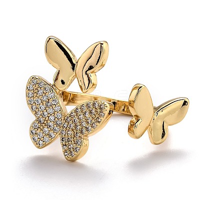 Brass Micro Pave Clear Cubic Zirconia Cuff Rings RJEW-O044-07G-1