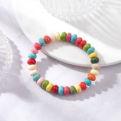 Synthetic Turquoise Rondelle Beads Stretch Bracelets for Men Women BJEW-JB12450-1
