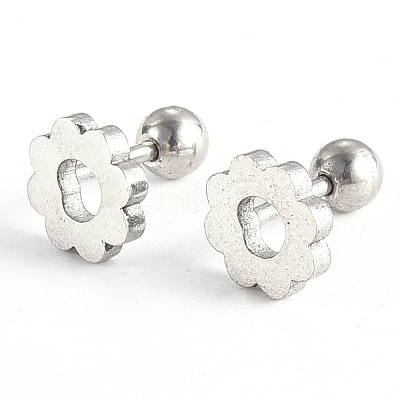 Tarnish Resistant 201 Stainless Steel Flower Barbell Cartilage Earrings LS-EJEW-R147-07-1