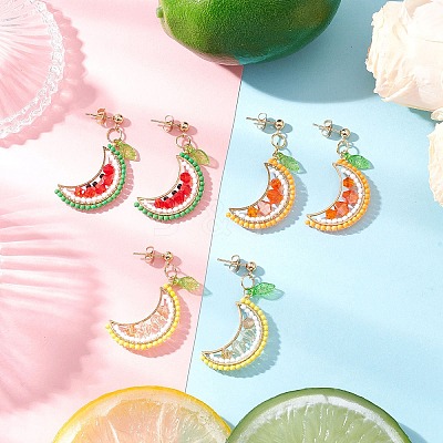 304 Stainless Steel Glass Fruit Dangle Stud Earrings EJEW-MZ00524-1