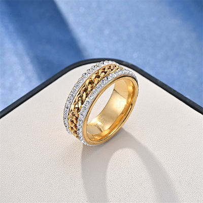 Stainless Steel with Rhinestone Finger Rings FS-WGB751E-57-1