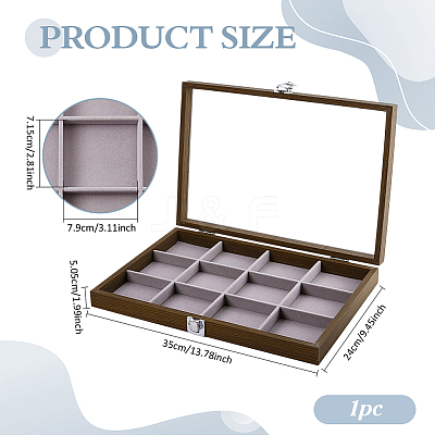 12 Grids Wooden Presentation Boxes with Glass Windows ODIS-WH0086-098-1