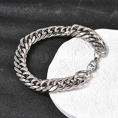 201 Stainless Steel Cuban Link Chains Bracelets for Women Men STAS-T077-21P-02-1