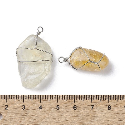 Natural Citrine Copper Wire Wrapped Pendants G-C110-06B-P-1