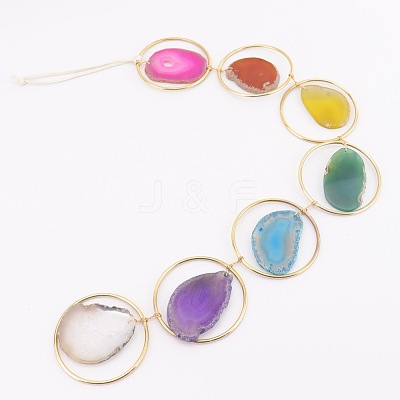 7 Chakra Rainbow Natural Agate Slice Suncatcher HJEW-H065-09-1