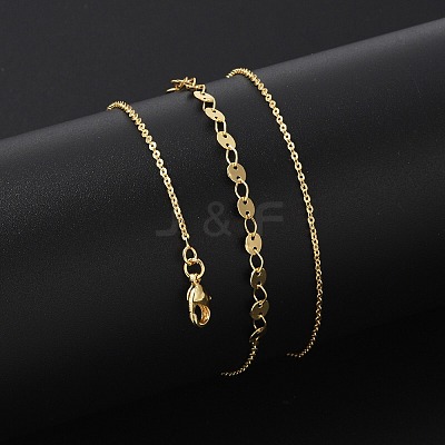 Brass Cable & Flat Sequin Chains Necklaces for Women NJEW-D302-40G-1